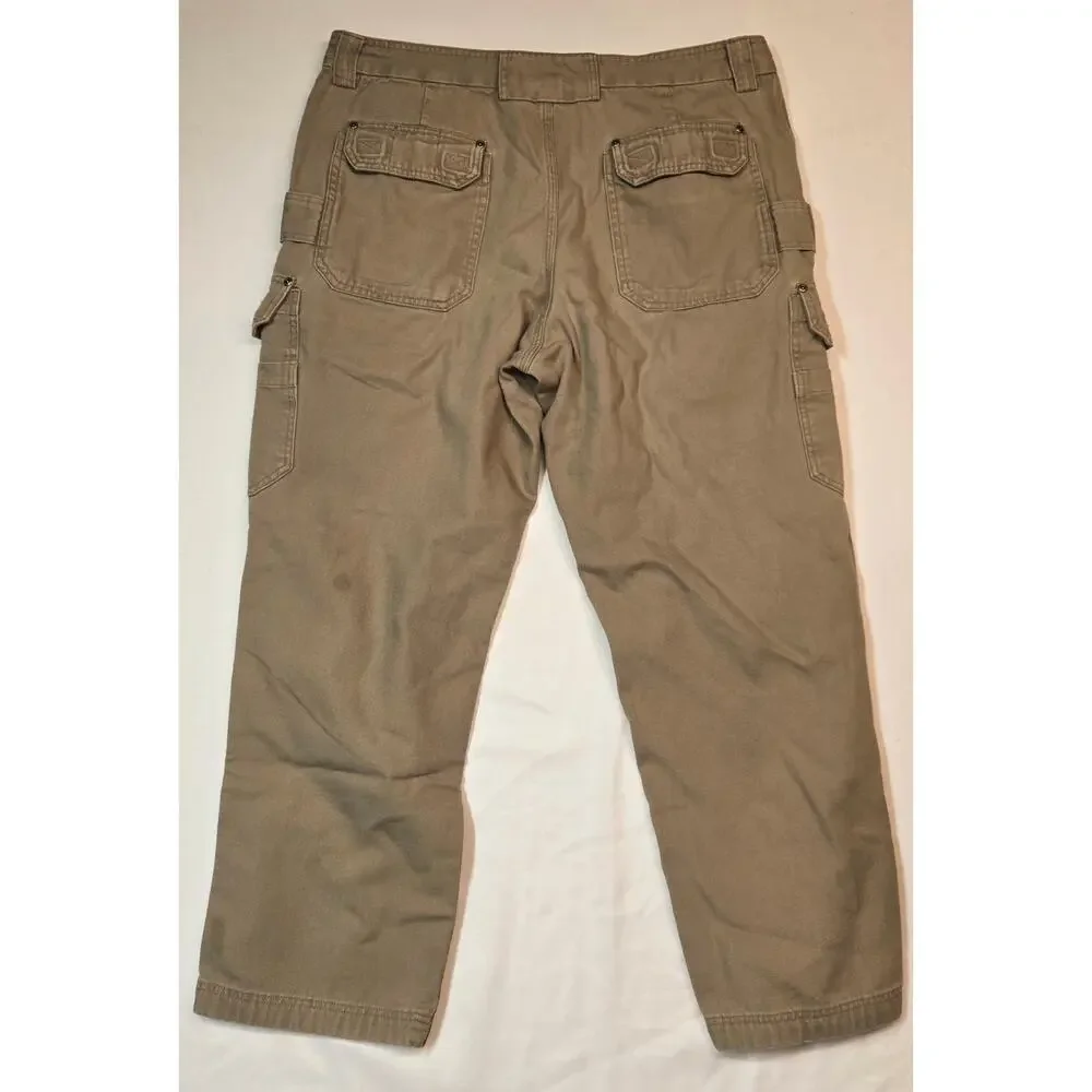 Duluth Trading Co Pants Mens 40x32 Khaki Tan Workwear Relaxed Fit Cargo READ - Picture 2 of 7